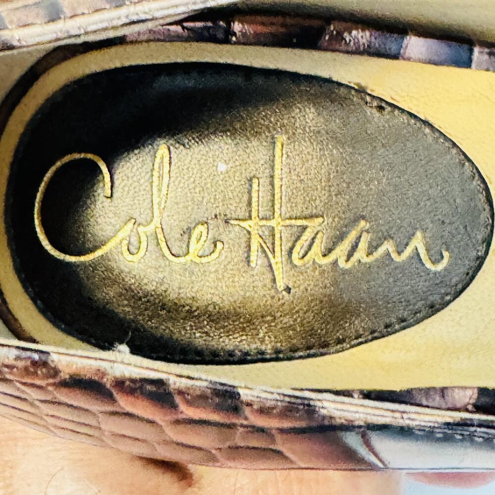 Cole Haan Shoes Womens 6 Brown Snake Embossed Leather Peep Toe Vintage Pumps - Picture 9 of 11